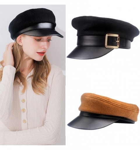 Newsboy Caps Newsboy Hats for Women-Solid Color Belt Buckle Wide Brims Newsboys Hats - Dark Black - C818YGE9KWO $15.25
