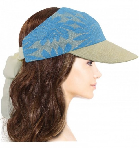 Sun Hats Women's Summer Sun Hat - Fancy Lace Covered Visor with Ribbon Tie - Blue - C511KU47THZ $22.23