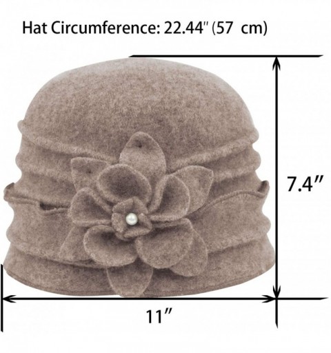 Bucket Hats Women's Elegant Flower Wool Cloche Bucket Slouch Hat - Ruffle Bucket Hat - Tan - CT186ONC77U $30.22