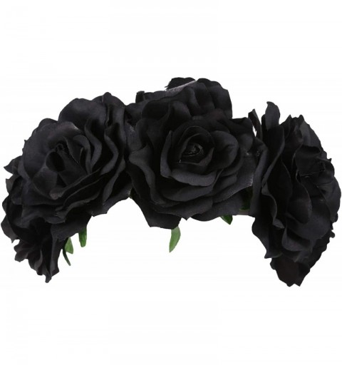 Headbands Women's Floral Garland Flower Crown Artificial Roses Headband - Gothic Black - C418M83WLGM $15.33