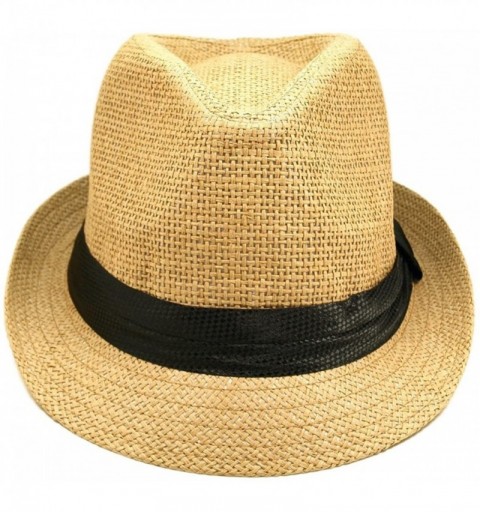 Fedoras Classic Tan Fedora Straw Hat with Black Band - CA11076FXVZ $14.72