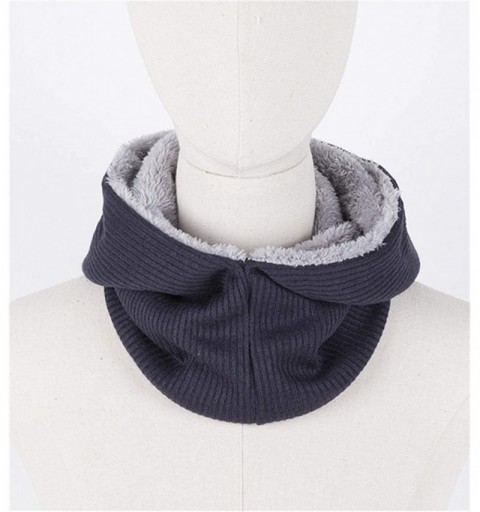 Skullies & Beanies Outdoor Warmer Fleece Hooded Scarf Hat Double Layers Warm Hoodie Hat - Navy - CW18KKC7SDY $12.12