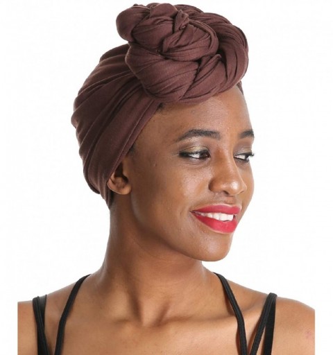 Headbands Solid Color Head Wrap & Scarf - Stretch Jersey Knit Hair Wrap- Long Turbans - Chocolate - CF18QRKWM30 $32.73