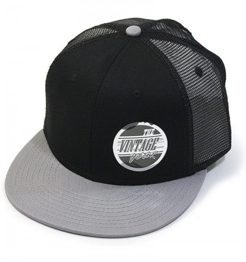 Baseball Caps Plain Cotton Twill Flat Brim Mesh Adjustable Snapback Trucker Baseball Cap - Black - C712CEYNES1 $17.36