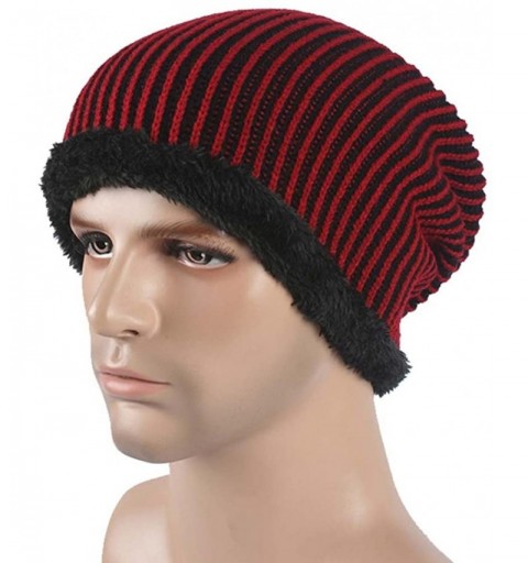 Skullies & Beanies Slouchy Winter Hats Knitted Beanie Caps Soft Warm Ski Hat with Fleece Inner - Red - CZ12NTRQHAJ $11.73