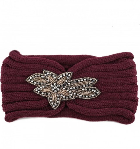 Headbands Sequin Knit Headband with Flower Decoration - Burgundy - CB125R5M1BP $12.03