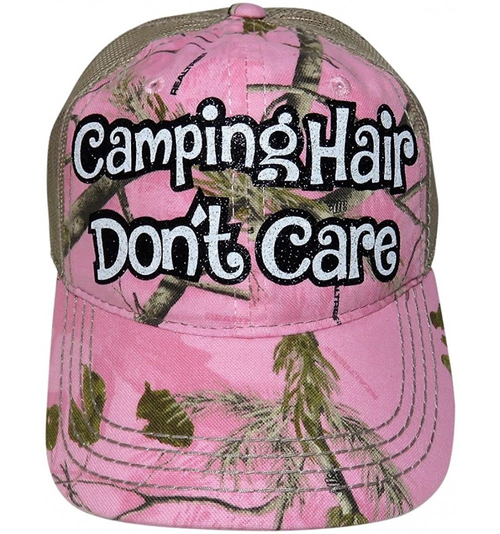 Baseball Caps Black/White Glitter Camping Hair Don't Care Pink Realtree Camo Trucker Cap - CP17YC3NXZL $23.07