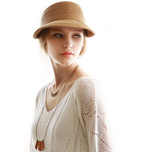 Sun Hats Womens Sun Visor Hat- Foldable Straw Sun Hat with Cute Bowtie - Khaki - C11943OYK32 $12.45