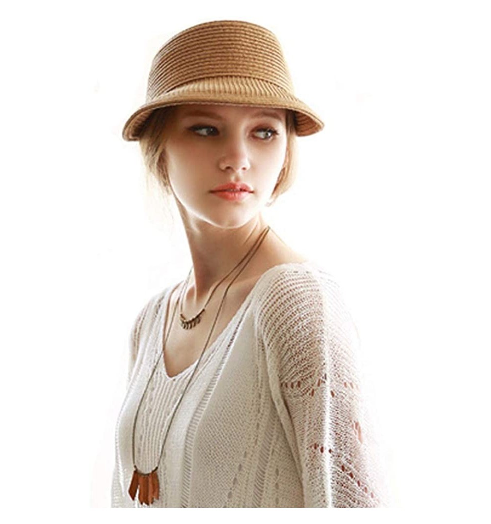 Sun Hats Womens Sun Visor Hat- Foldable Straw Sun Hat with Cute Bowtie - Khaki - C11943OYK32 $12.45