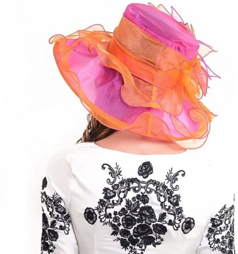 Sun Hats Womens Church Dress Derby Wedding Floral Tea Party Hat Ss-035 - Large Brim-rose Orange - CV12BSA4CF5 $21.85