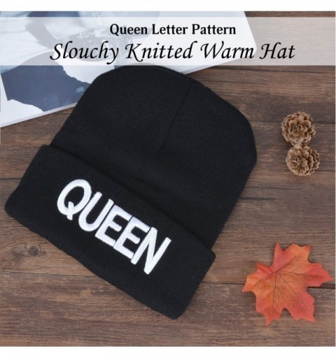 Skullies & Beanies Women's Knitted Hat Fashion Casual Letter Decor Winter Warm Hat Beanie Hat (Silver King) - Silver Queen - ...