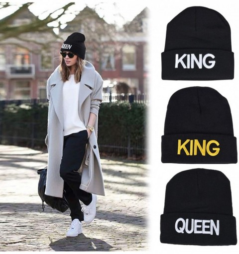 Skullies & Beanies Women's Knitted Hat Fashion Casual Letter Decor Winter Warm Hat Beanie Hat (Silver King) - Silver Queen - ...