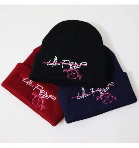 Skullies & Beanies Lil Peep Embroidered Knit Hat Stretchy Plain Beanie Cap for Men Women - Navy1 - CE18YKQG0NZ $16.09