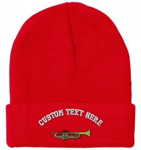 Skullies & Beanies Custom Beanie for Men & Women Trumpet Music B Embroidery Acrylic Skull Cap Hat - Red - CC18ZS3S0GZ $16.60