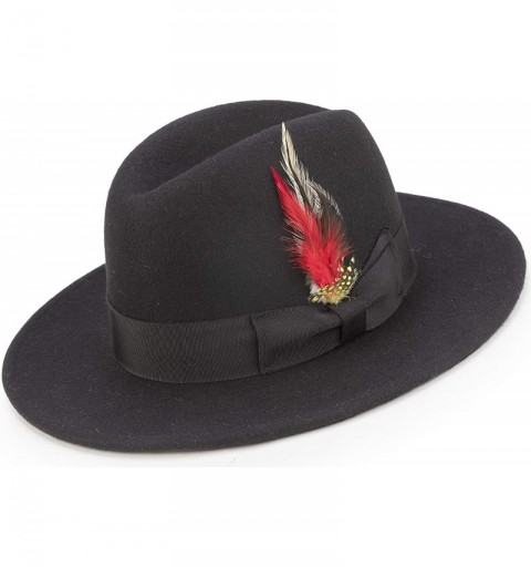 Skullies & Beanies Long Lasting Wide Brim 2 7/8 Wool Felt Dress Hat for Men H61 - Black - CX18HNYGZGA $56.00