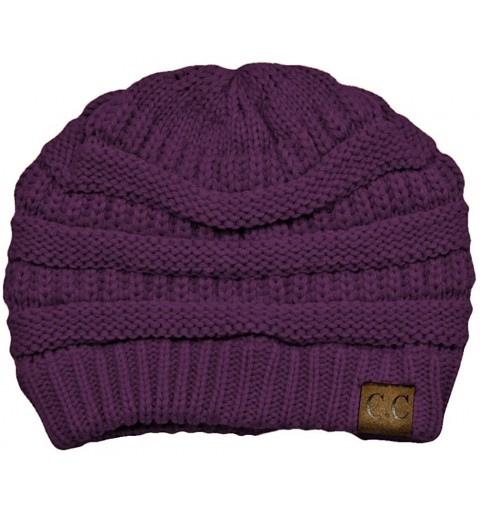 Skullies & Beanies Purple Thick Slouchy Knit Oversized Beanie Cap Hat - CO11HU4BNTX $11.07