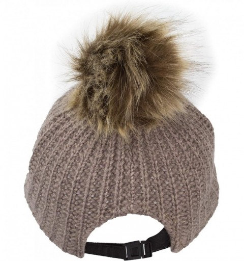 Baseball Caps Ribbed Knit Baseball Cap Hat w/Removable Faux Fur Pom Pom- Adjustable - Taupe Brown - CF18I849A9E $12.33