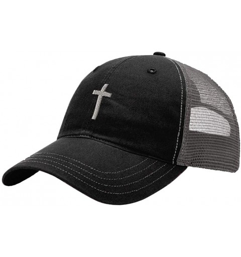 Baseball Caps Custom Trucker Hat Richardson Cross Silver Embroidery Church Name Cotton Snaps - Black/Charcoal - CP18QSI2TNY $...