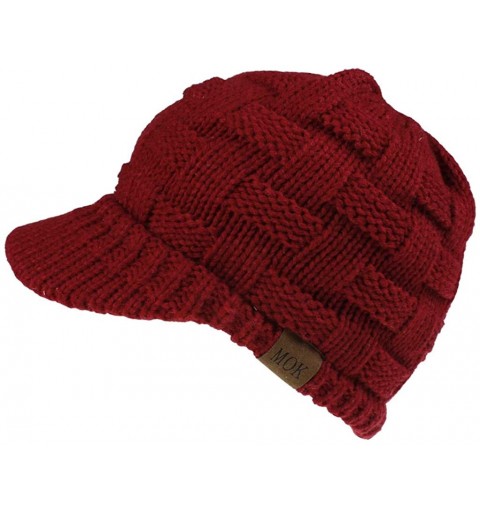 Skullies & Beanies Ponytail Cap with Drop Down Ear Warmer- Slouchy Knitted Beanie Hat for Women - Wine - CK18YR82O59 $10.24