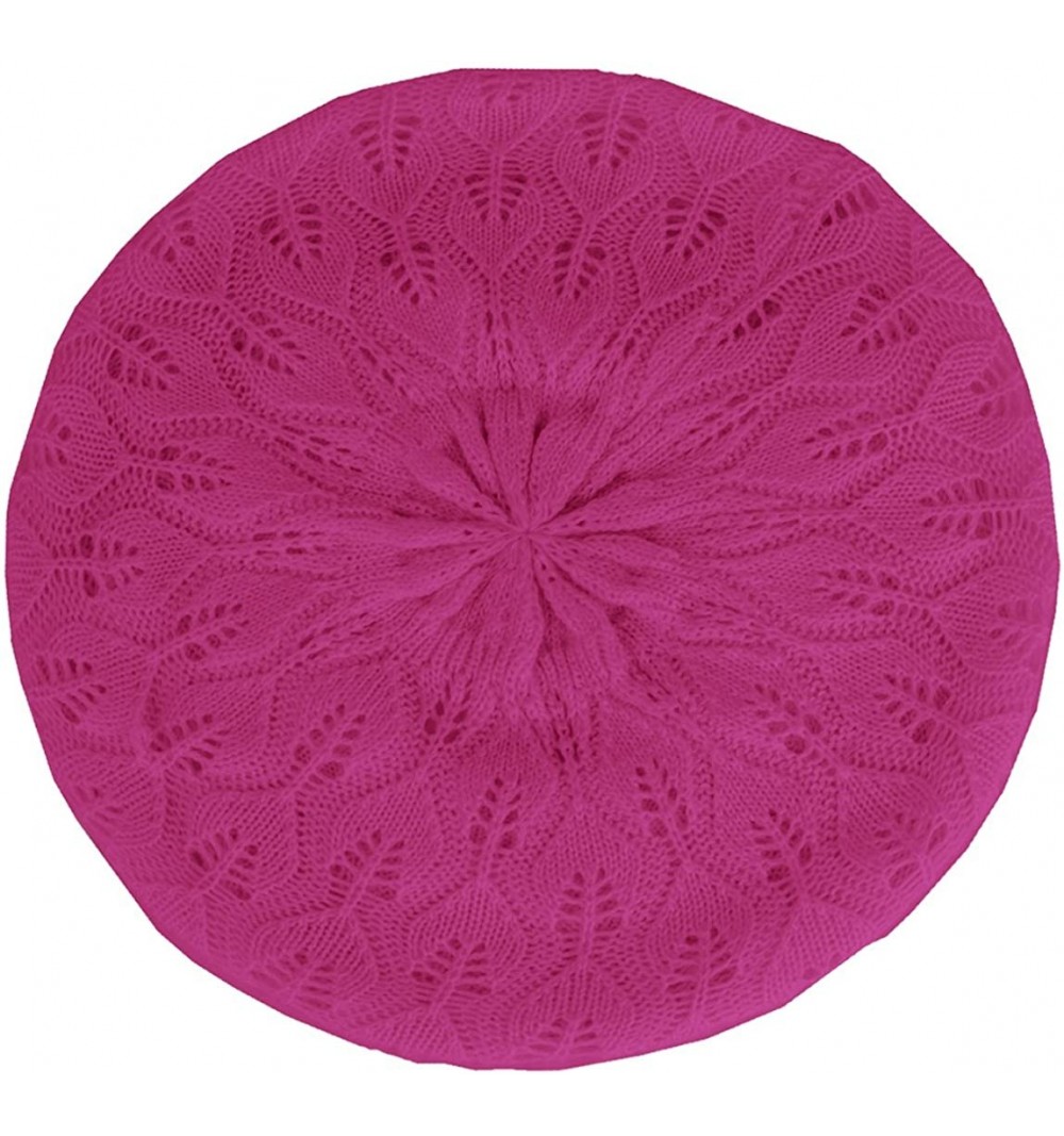 Berets Women's Without Flower Accented Stretch French Beret Hat - Fuchsia - CO17Z7HE27C $8.15