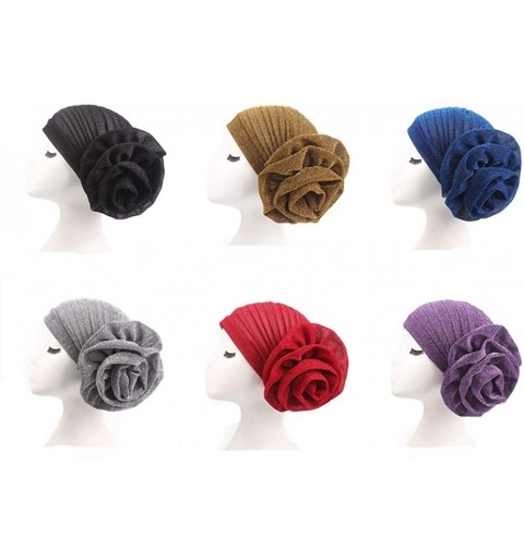 Skullies & Beanies Luxury Stretchable Glitter Flower Chemo Beanie Hair Loss Turban - Silver - CG18EQK76IT $12.35