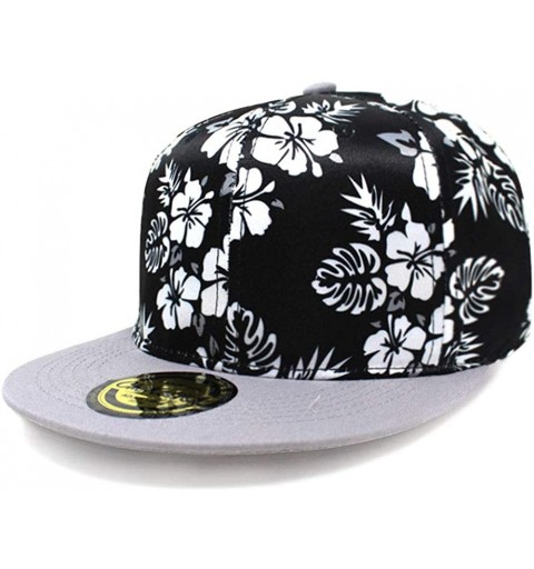Baseball Caps Premium Flower Hawaiian Flat Visor Snapback Hat Hip Hop Baseball Cap - Flower Black - C118R43AHML $7.89