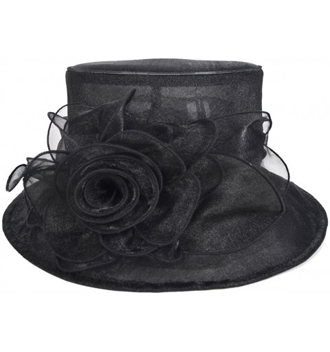 Bucket Hats Lady Derby Dress Church Cloche Hat Bow Bucket Wedding Bowler Hats - Floral-black - C418330KOEY $21.98