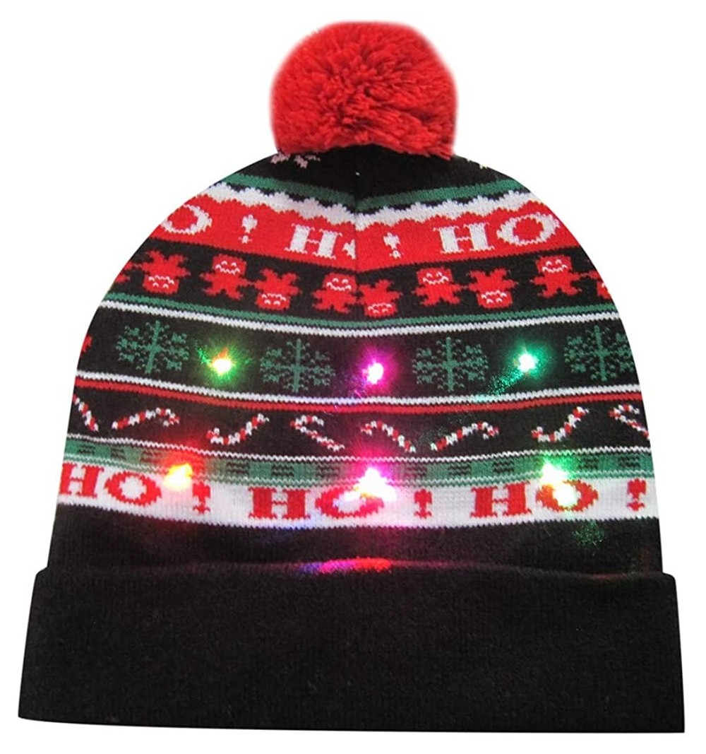 Bomber Hats LED Light-up Christmas Hat 6 Colorful Lights Beanie Cap Knitted Ugly Sweater Xmas Party - C - CL18ZMOAXN5 $13.35