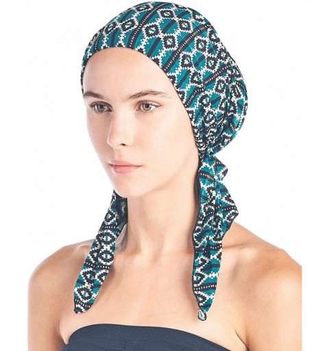 Skullies & Beanies Pre Tied Bandana Turban Chemo Head Scarf Sleep Hair Cover Hat - Teal Aztec - CJ187I0DN7T $12.99