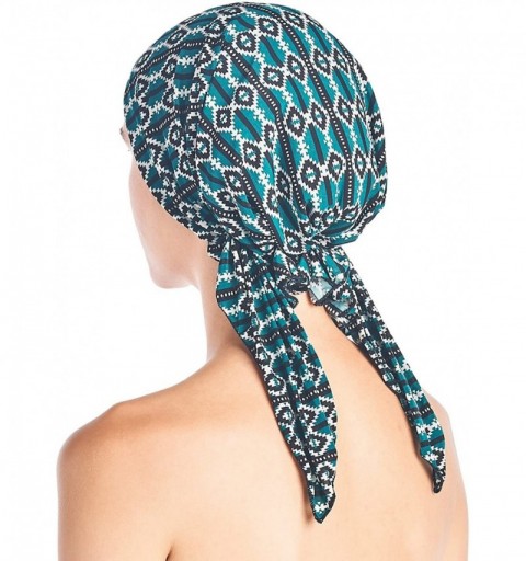 Skullies & Beanies Pre Tied Bandana Turban Chemo Head Scarf Sleep Hair Cover Hat - Teal Aztec - CJ187I0DN7T $12.99