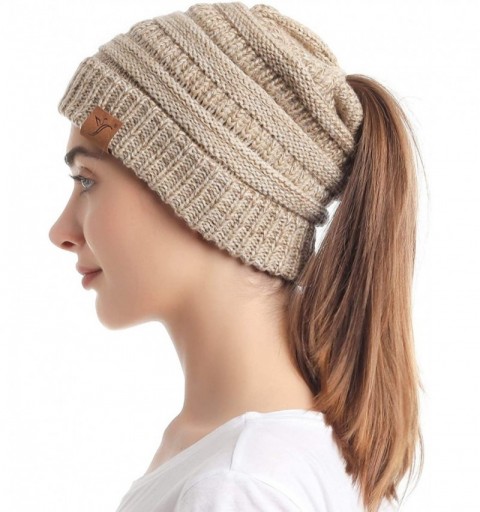 Skullies & Beanies Ponytail Messy Bun Beanie Tail Knit Hole Soft Stretch Cable Winter Hat for Women - C318X4ZQYOY $22.63
