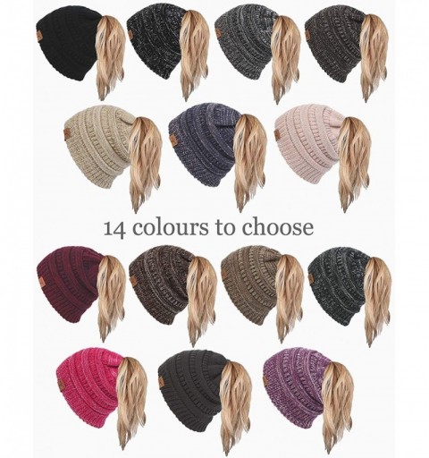 Skullies & Beanies Ponytail Messy Bun Beanie Tail Knit Hole Soft Stretch Cable Winter Hat for Women - C318X4ZQYOY $22.63