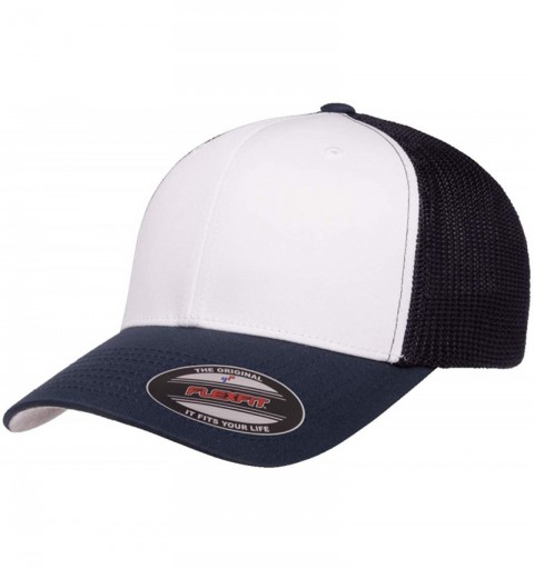 Baseball Caps The Original Flexfit Yupoong Mesh Trucker Hat Cap & 2-Tone - Navy/White/Navy - CZ196H7YMOT $15.00