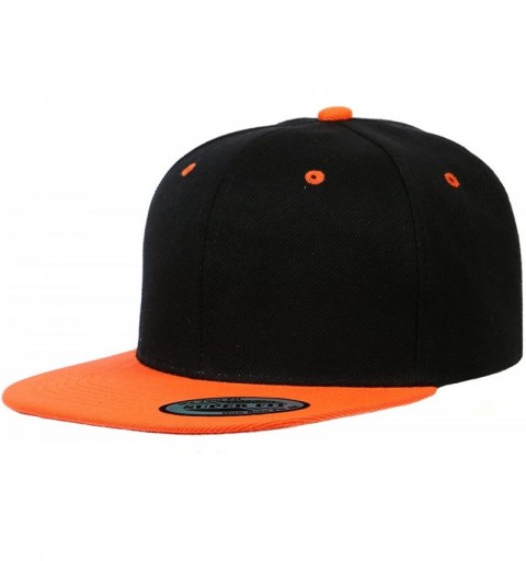 Baseball Caps Blank Adjustable Flat Bill Plain Snapback Hats Caps - Black/Orange - CR11LHGWWYF $10.44