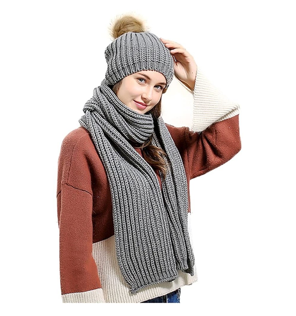 Skullies & Beanies Women's Knitted Scarf Winter Hat Crochet Hat Warm Scarf and Hat Set - Grey - C1186RHA6G7 $17.93