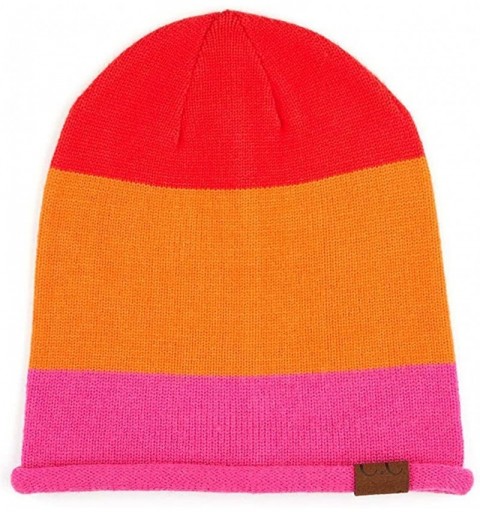 Skullies & Beanies Women Men Unisex Color Block Rolled Cuff Slouchy Beanie Hat - Dark Orange - CF18XOSEMLA $35.33