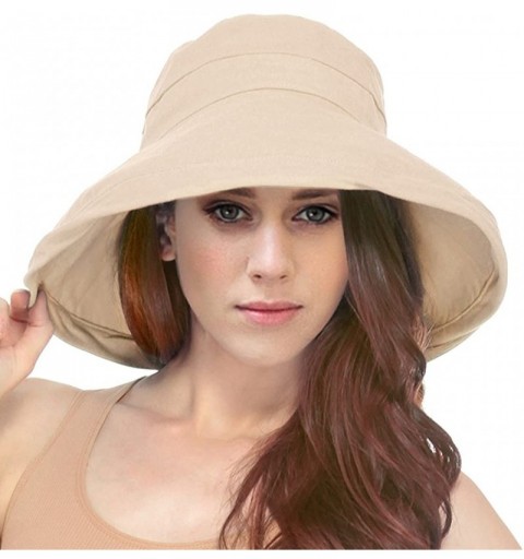 Sun Hats Women's Spring/Summer 100% Cotton Beach & Garden Foldable Bucket Hat - Khaki - C118E4ONX4A $14.74