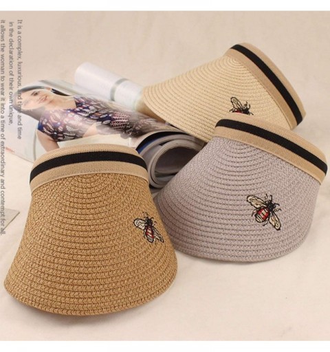 Sun Hats Women's Wide Brim Visor Hat Outdoor Beach Clip on Straw Hat Travel Sun Cap - Khaki - CU18NZLOA53 $10.49