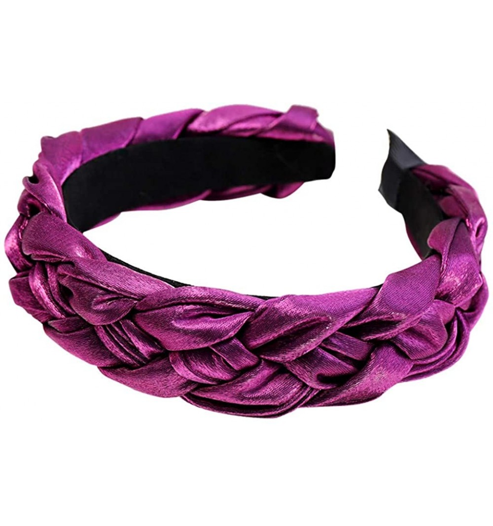 Headbands Womens Headband Pure Color Hairband Bow Tie Velvet Wide-Brimm Headwrap Hair Band - Purple - CM18XHTMYL9 $14.00