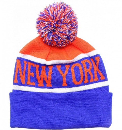 Skullies & Beanies USA Favorite City Cuff Winter Knitted Pom Pom Beanie Hat. - New York-blueorange - CM186ZILXYH $8.68