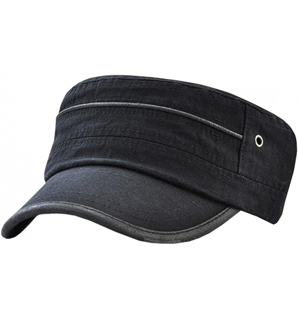 Newsboy Caps Men's Solid Color Military Style Hat Cadet Army Cap - E--black - CZ18E6540OD $11.56