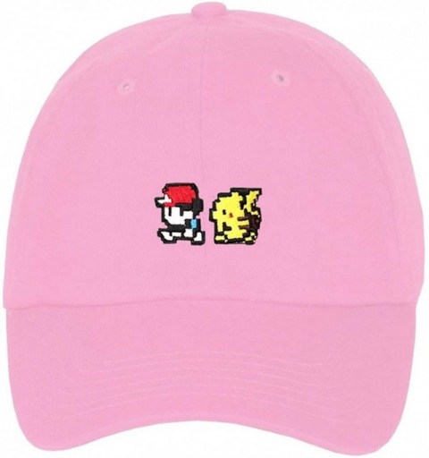 Baseball Caps Pixelated Ash and Pikachu Character Embroidered Logo Strapback Baseball Cap - Pink - CN18KIGSTCU $14.03
