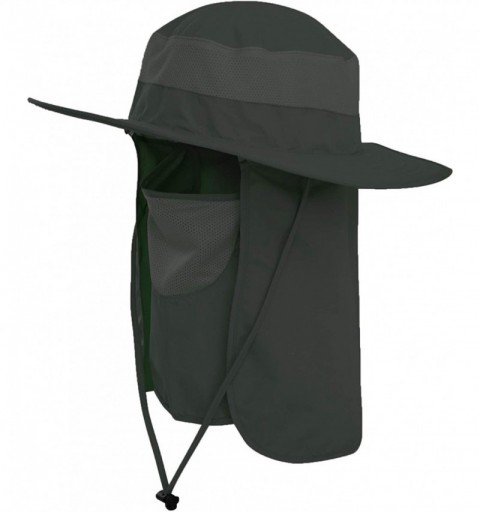 Sun Hats Mens Outdoor Sun Protection Wide Brim Bucket Sun hat fishmen Cap with Neck Face Flap - Dark Green - C918TCSKYSM $18.92