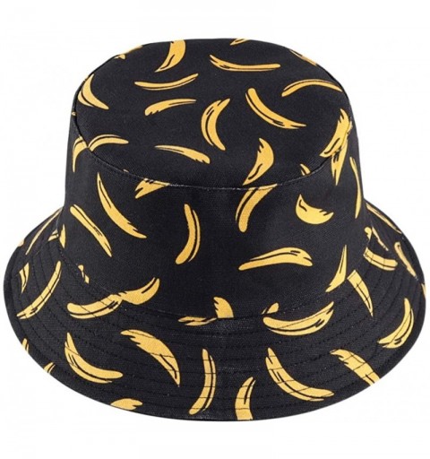 Bucket Hats Unisex Print Bucket Hat Cute Sun Hat Summer Packable Reversible Fisherman Cap - Banana Black - C6194YMRQ7D $25.95