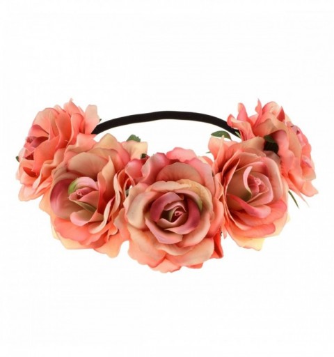 Headbands Rose Floral Crown Garland Flower Headband Headpiece for Wedding Festival (Peach) - Peach - C618CGEN59R $10.50