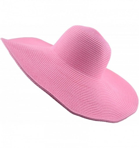 Sun Hats Wide Brim Roll-up Big Beautiful Solid Color Floppy Hat - Pink - CP11YCP1BCH $22.90