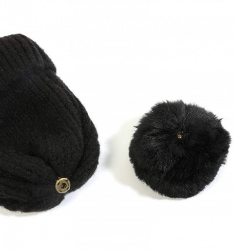 Skullies & Beanies Winter Beanie Knit Hat with Faux Fur Pom Pom Slouchy Soft Warm Stretch Cable Ski Cap for Women - CN18XT7RE...