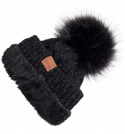 Skullies & Beanies Women Winter Pom Pom Beanie Hats Warm Fleece Lined-Chunky Trendy Cute Chenille Knit Twist Cap - CA18LUAZNZ...