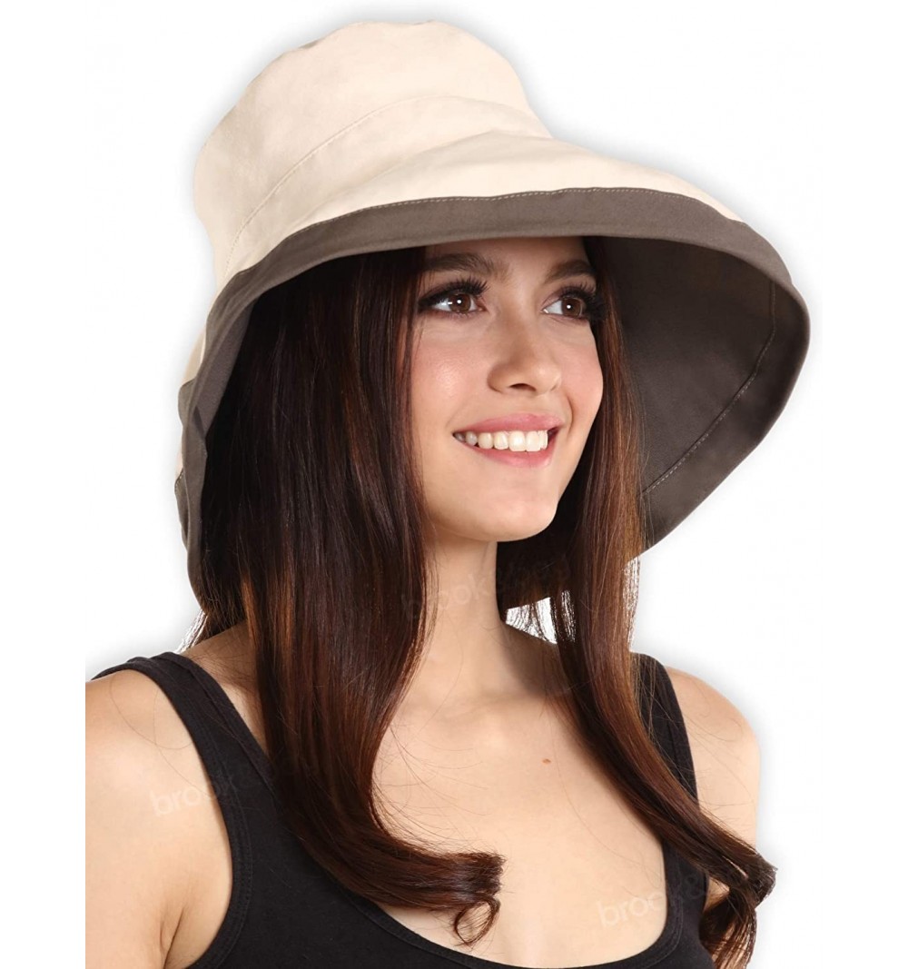 Sun Hats Outdoor Womens Sun Hat Protection - Beige - Cotton With Drawstring - CZ18E7W3AOS $8.97