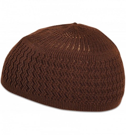 Skullies & Beanies Zigzag Knit Kufi Hat Skull Cap One Size Fits All Men Women Chemo - Brown - CE18RGOKG6L $11.96